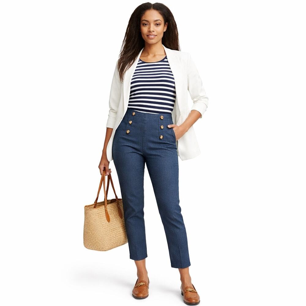 EUC | Banana Republic Sloan Sailor Button Chambray Ankle Pants | Size 8